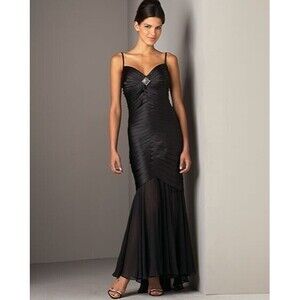 Vintage Tadashi Spaghetti Strap Black Formal Gown With Matching Shawl Size 14